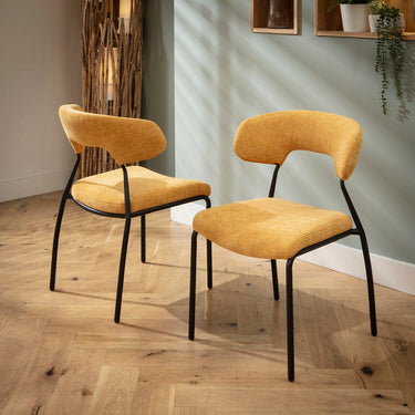 Quatropi Modern Scandi Kitchen Dining Room Chair Yellow Gold Fabric