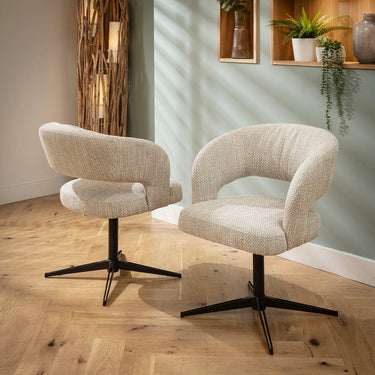 Quatropi Modern Scandi Swivel Kitchen Dining Chair Natural Grey Fabric