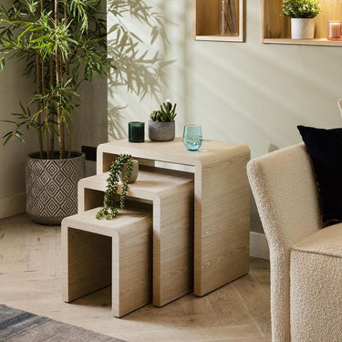 Quatropi Modern Set of 3 Nesting Side Lamp Tables Nest of Tables Natural Oak 60cm