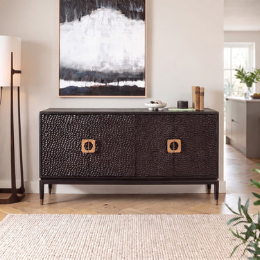 Quatropi Modern Sideboard Buffet Cabinet Black Scalloped Oak Brass 180cm