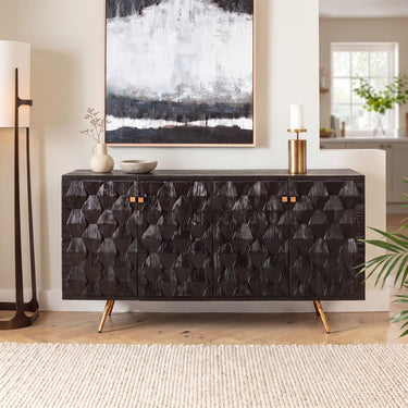 Quatropi Modern Sideboard Buffet Cabinet Black Textured Wood Gold 160cm