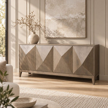 Quatropi Modern Sideboard Buffet Cabinet Unique Geometric Grey Wood 4 Door 180cm
