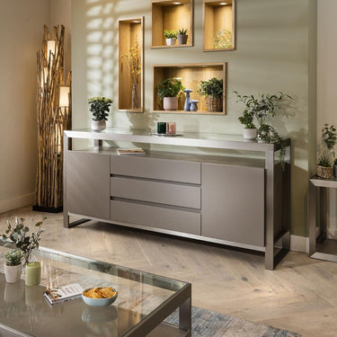 Quatropi Modern Sideboard Cabinet with Wine Storage 200cm Metal Frame Taupe Grey