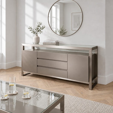 Quatropi Modern Sideboard Cabinet with Wine Storage 200cm Metal Frame Taupe Grey