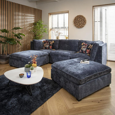 Quatropi Modern Small 3 Seat Modular U Shape Corner Sofa Couch Chaise Blue