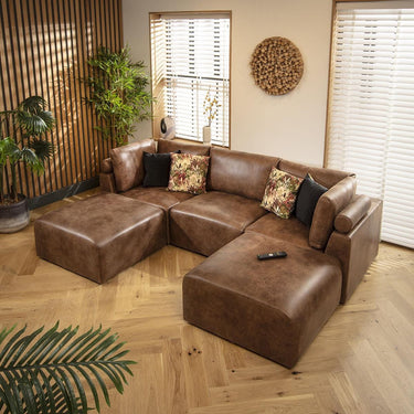 Quatropi Modern Small 3 Seat Modular U Shape Corner Sofa Couch Chaise Brown