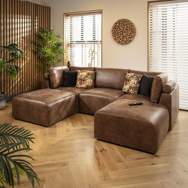 Quatropi Modern Small 3 Seat Modular U Shape Corner Sofa Couch Chaise Brown