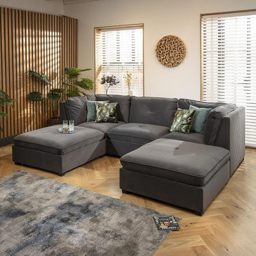 Quatropi Modern Small 3 Seat Modular U Shape Corner Sofa Couch Chaise Grey Velvet