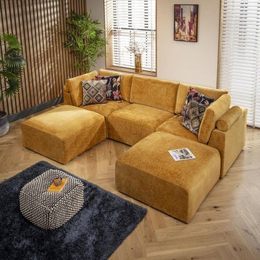 Quatropi Modern Small 3 Seat Modular U Shape Corner Sofa Couch Chaise Mustard