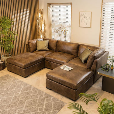 Quatropi Modern Small 3 Seater Modular U Shape Corner Sofa Chaise Brown 4
