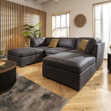 Quatropi Modern Small 3 Seater Modular U Shape Corner Sofa Couch Chaise Black