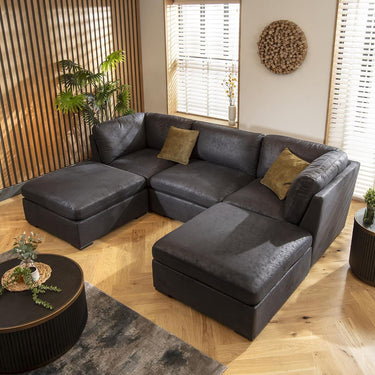 Quatropi Modern Small 3 Seater Modular U Shape Corner Sofa Couch Chaise Black
