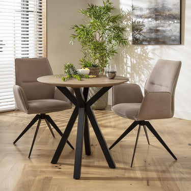 Quatropi Modern Small Round 4 Seater Wooden Dining Table Black Metal Base 80cm