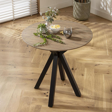 Quatropi Modern Small Round 4 Seater Wooden Dining Table Black Metal Base 80cm