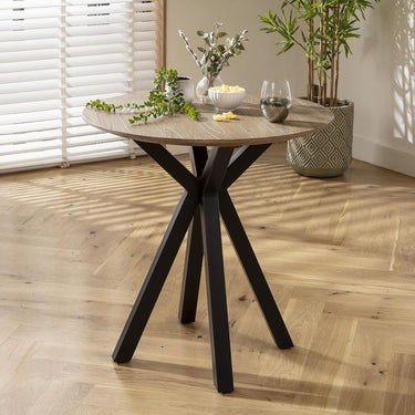 Quatropi Modern Small Round 4 Seater Wooden Dining Table Black Metal Base 80cm