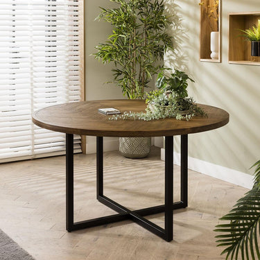 Quatropi Modern Solid 6 Seat Round Wooden Dining Table Parquet Herringbone 140cm