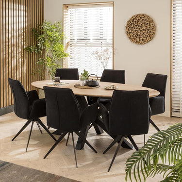 Quatropi Modern Solid Natural Wood 6 Seater Dining Set Oval Mink Velvet 200cm
