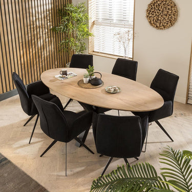 Quatropi Modern Solid Natural Wood 6 Seater Dining Set Oval Mink Velvet 200cm