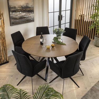 Quatropi Modern Solid Stained Wooden 6 Chair Seat Round Dining Set Black 140cm