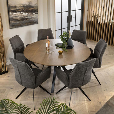 Quatropi Modern Solid Stained Wooden 6 Chair Seater Round Dining Set Grey 140cm