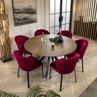 Quatropi Modern Solid Stained Wooden 6 Chair Seater Round Dining Set Red 140cm