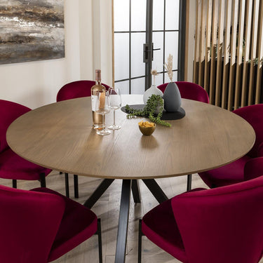 Quatropi Modern Solid Stained Wooden 6 Chair Seater Round Dining Set Red 140cm