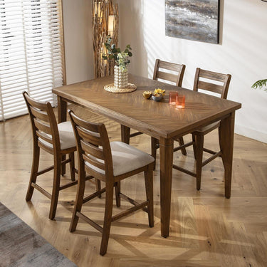 Quatropi Modern Solid Wood 4 Seater Counter Bar Table and Stools Set Parquet