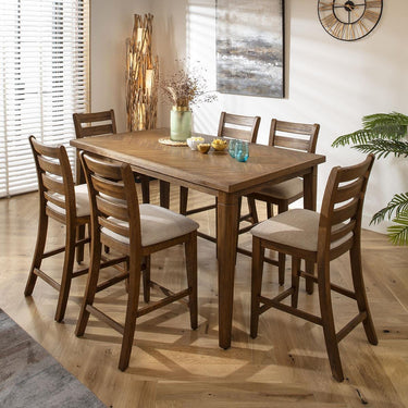 Quatropi Modern Solid Wood 6 Seater Counter Bar Table and Stools Set Parquet