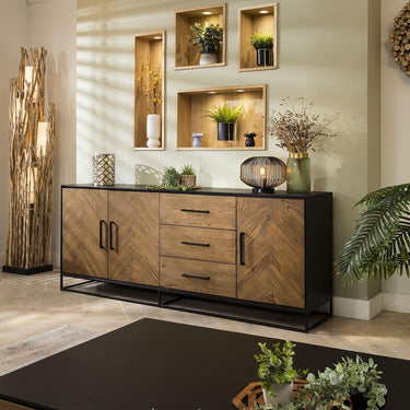Quatropi Modern Solid Wood Parquet Herringbone Sideboard Buffet Cabinet 190cm