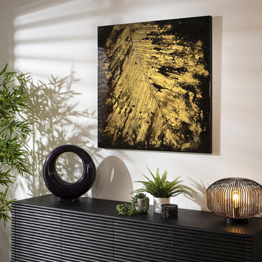 Quatropi Modern Square Abstract Framed Wall Artwork Black & Gold 90x90cm