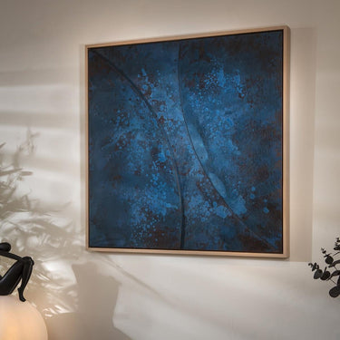 Quatropi Modern Square Abstract Framed Wall Artwork Blue & Black 80x80cm