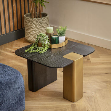 Quatropi Modern Square Bedside Lamp Side Table Premium Black Oak Gold 60cm