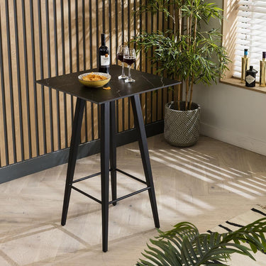 Quatropi Modern Square Ceramic Marble Kitchen High Bar Table 4 Seat Black 70x70cm