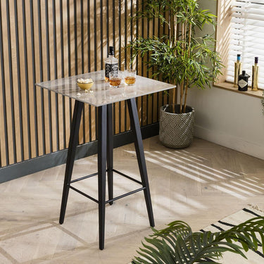 Quatropi Modern Square Ceramic Marble Kitchen High Bar Table 4 Seat Grey 70x70cm