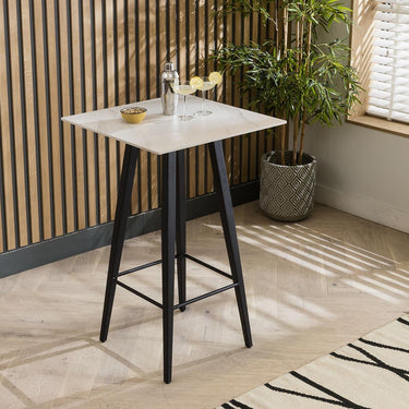 Quatropi Modern Square Ceramic Marble Kitchen High Bar Table 4 Seat White 70x70cm