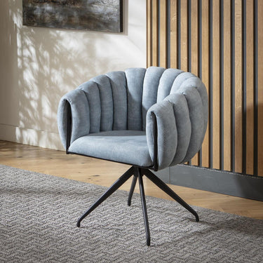 Quatropi Modern Swivel Carver Dining Chair with Arms Premium Sky Blue Fabric