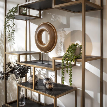 Quatropi Modern Tall Shelving Unit Display Case Black Oak Brass 120cm x 220cm