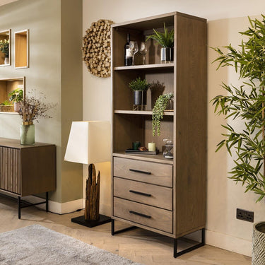 Quatropi Modern Tall Solid Wood Bookcase Shelving Unit With Drawers Stained 190cm
