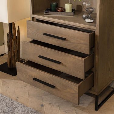 Quatropi Modern Tall Solid Wood Bookcase Shelving Unit With Drawers Stained 190cm