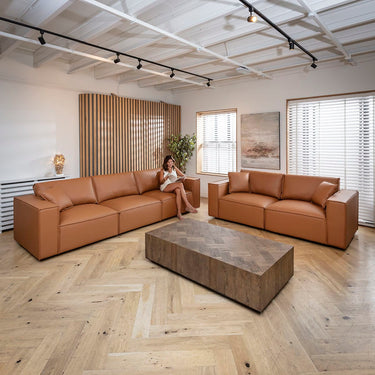 Quatropi Modern Tan Leather 2 Seater and 3 Seater Sofa Settee Couch Set