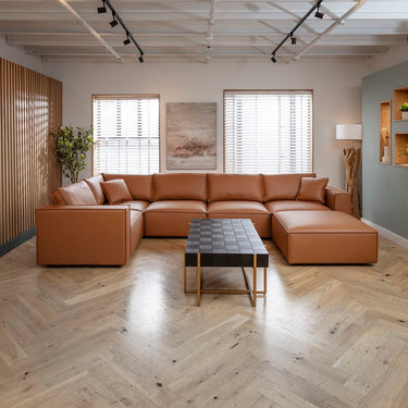 Quatropi Modern Tan Leather Corner Sofa 5 Seater Modular Settee 374x208cm