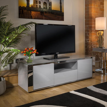 Quatropi Modern TV Stand Cabinet Unit Media Storage 160cm Luxury Grey Gloss