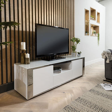 Quatropi Modern TV Stand Cabinet Unit Media Storage 160cm Luxury White Gloss