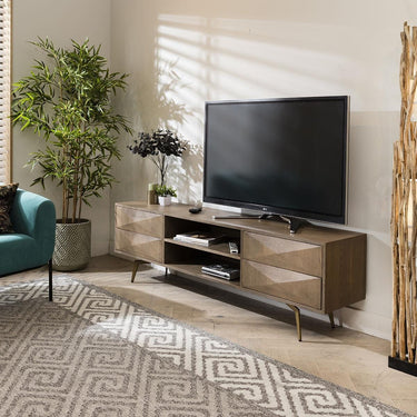 Quatropi Modern TV Stand Unit Cabinet With Storage Geometric Grey Wood 190cm
