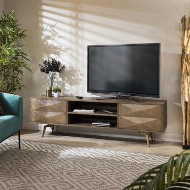 Quatropi Modern TV Stand Unit Cabinet With Storage Geometric Grey Wood 190cm