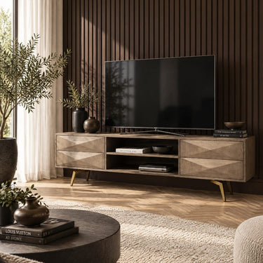 Quatropi Modern TV Stand Unit Cabinet With Storage Geometric Grey Wood 190cm
