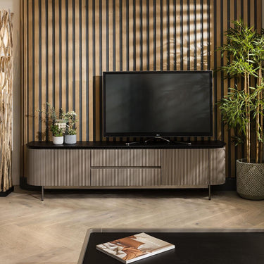 Quatropi Modern TV Stand Unit Matte Taupe & Black Oak Top Large 210cm