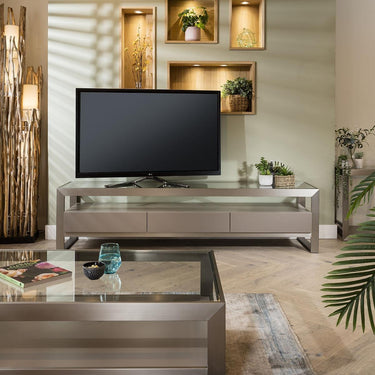 Quatropi Modern TV Unit Stand Cabinet Metal 200cm Storage Drawers Taupe Grey