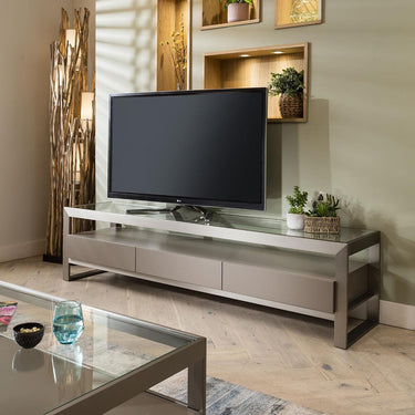 Quatropi Modern TV Unit Stand Cabinet Metal 200cm Storage Drawers Taupe Grey