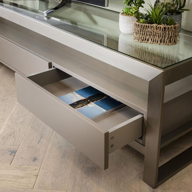 Quatropi Modern TV Unit Stand Cabinet Metal 200cm Storage Drawers Taupe Grey